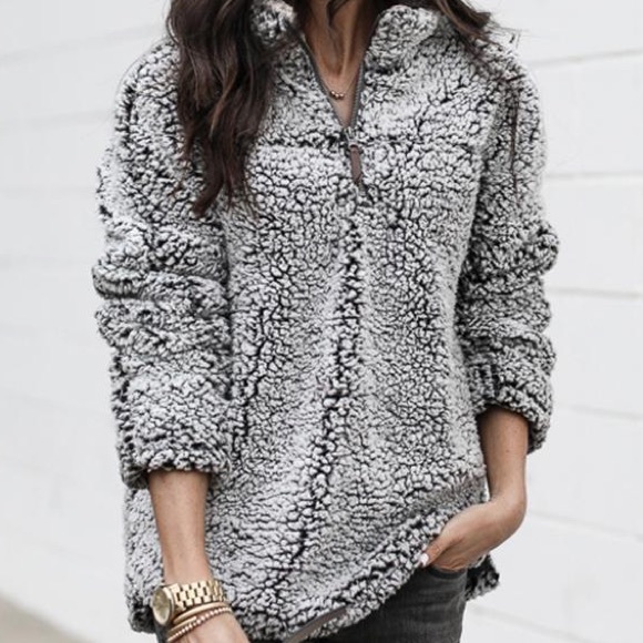 Tops - NWT Charcoal Gray Sherpa Quarter Zip Pullover